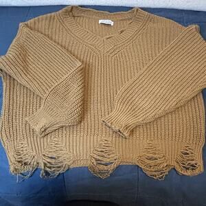 New Collection Made In Italy Distressed Cropped Sweater Mustard Medium M‎